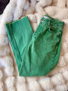 ZARA High-Rise Straight Leg Raw Hem Jeans